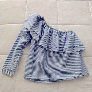 ZARA ONE SHOULDER STRIPE BLOUSE